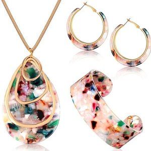 Acrylic Jewelry Set for Women Earrings Necklace Bracelet Floral Necklace Set